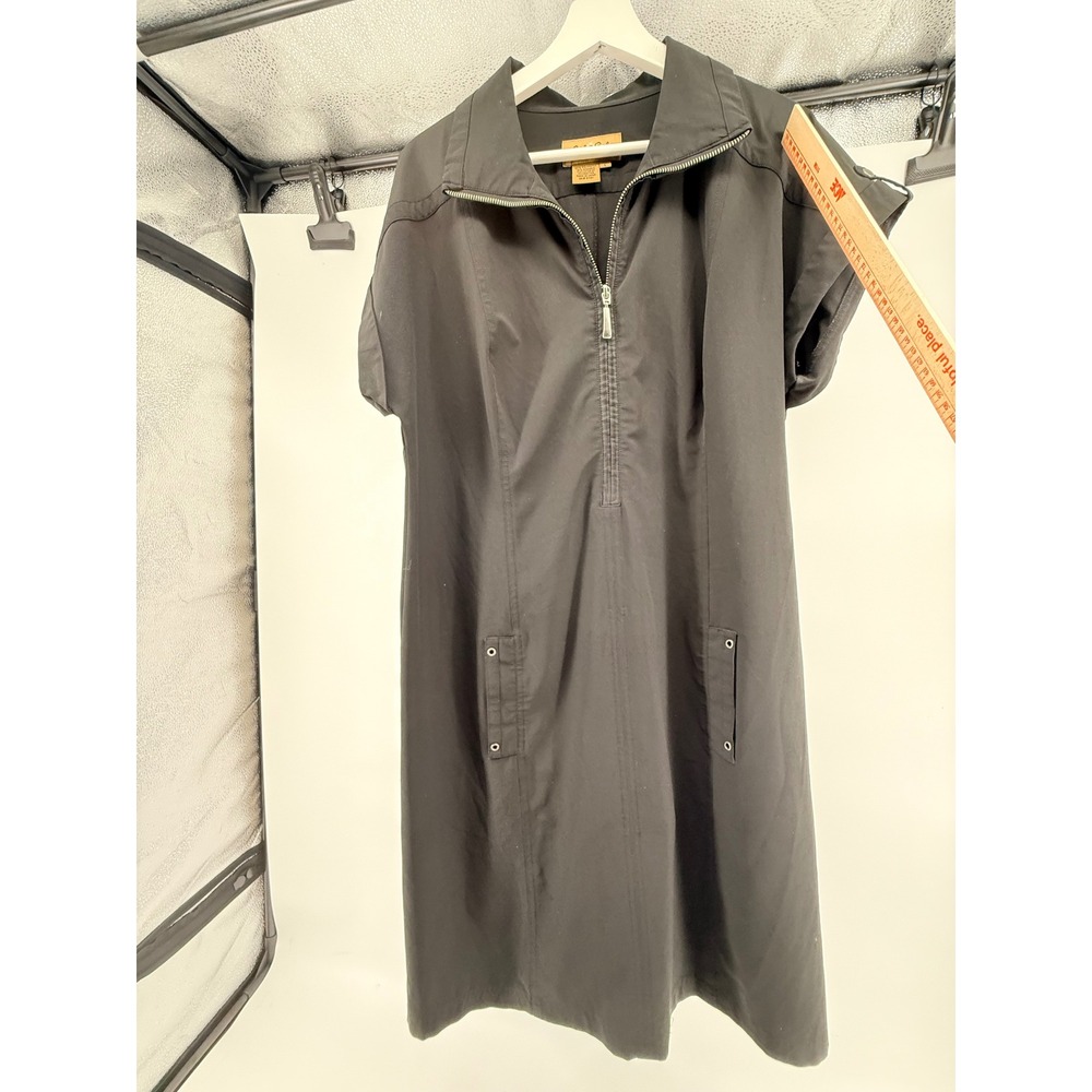 Peck & Peck Weekend Black Quarter Zip Short Sleeve Sheath Dress Size LARGE